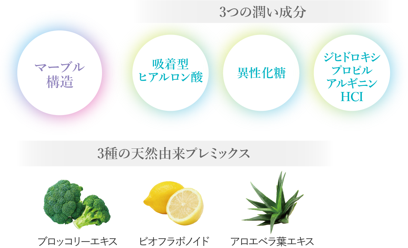 マーブル構造 吸着型ヒアルロン酸 異性化糖 ジヒドロキシプロピルアルギニンHCI